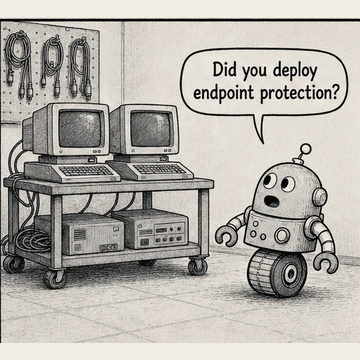 Panel 1 teaser from Circuit Chuckles — Endpoint Protection, showing the opening setup and dialogue.