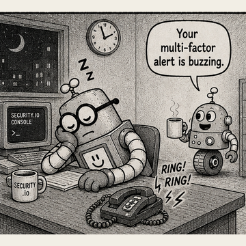 Panel 1 teaser from Circuit Chuckles — MFA Night Shift, showing the opening setup and dialogue.