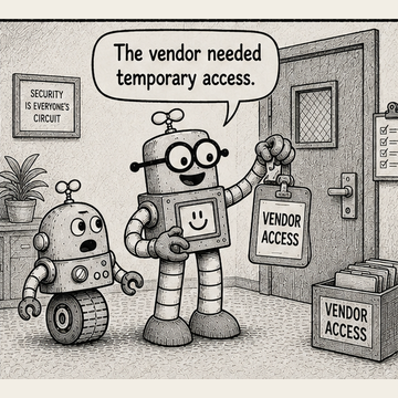 Panel 1 teaser from Circuit Chuckles — Third-Party Access, showing the opening setup and dialogue.