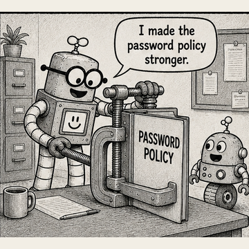Panel 1 teaser from Circuit Chuckles — Password Policy, showing the opening setup and dialogue.