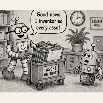 Panel 1 teaser from Circuit Chuckles — Asset Inventory, showing the opening setup and dialogue.