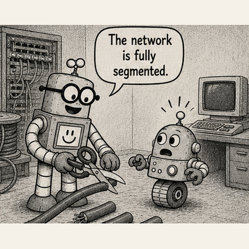 Panel 1 teaser from Circuit Chuckles — Network Segmentation, showing the opening setup and dialogue.