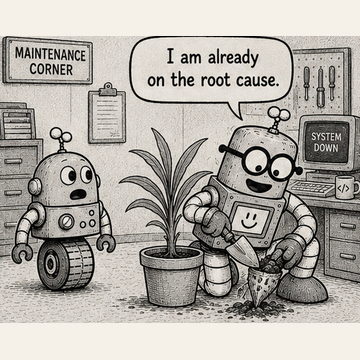 Panel 1 teaser from Circuit Chuckles — Root Cause, showing the opening setup and dialogue.