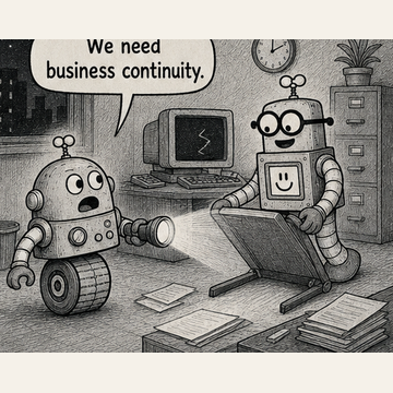 Panel 1 teaser from Circuit Chuckles — Business Continuity, showing the opening setup and dialogue.