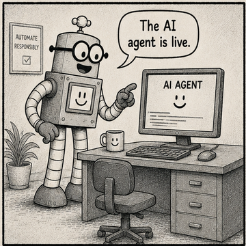 Panel 1 teaser from Circuit Chuckles: Rusty launches an AI agent with keys to every department and calls it cross-team enablement.