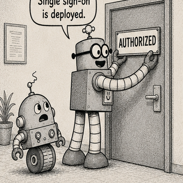 Panel 1 teaser from Circuit Chuckles — Single Sign-On, showing the opening setup and dialogue.