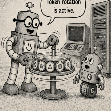 Panel 1 teaser from Circuit Chuckles — Token Rotation, showing the opening setup and dialogue.
