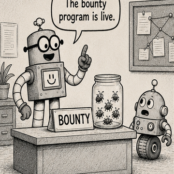 Panel 1 teaser from Circuit Chuckles — Bug Bounty, showing the opening setup and dialogue.