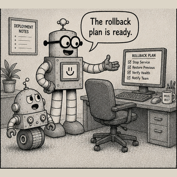 Panel 1 teaser from Circuit Chuckles — Rollback Plan: Panel 1 preview from Circuit Chuckles — Rollback Plan.